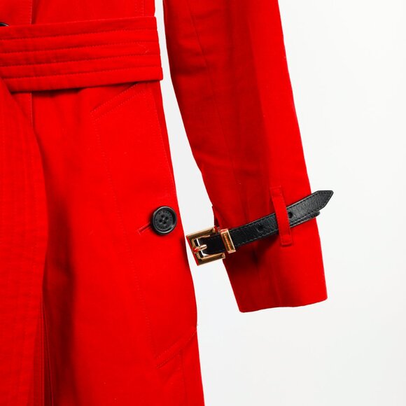 Burberry Red Cotton Belted Double-Breasted Trench Coat - Picture 6 of 16